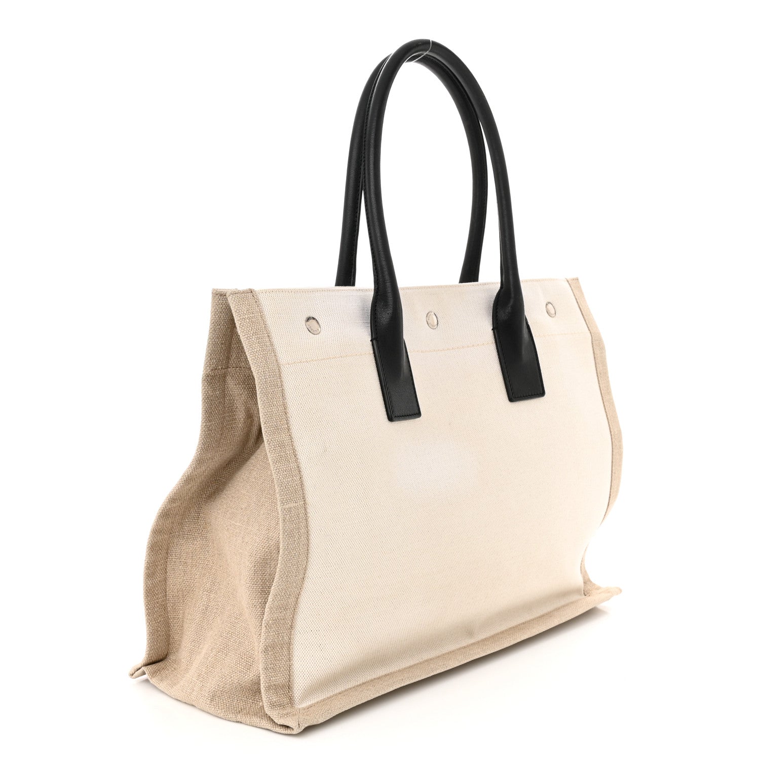 Saint Laurent Linen Calfskin Small Rive Gauche Tote Greggio Natural 3 of 11