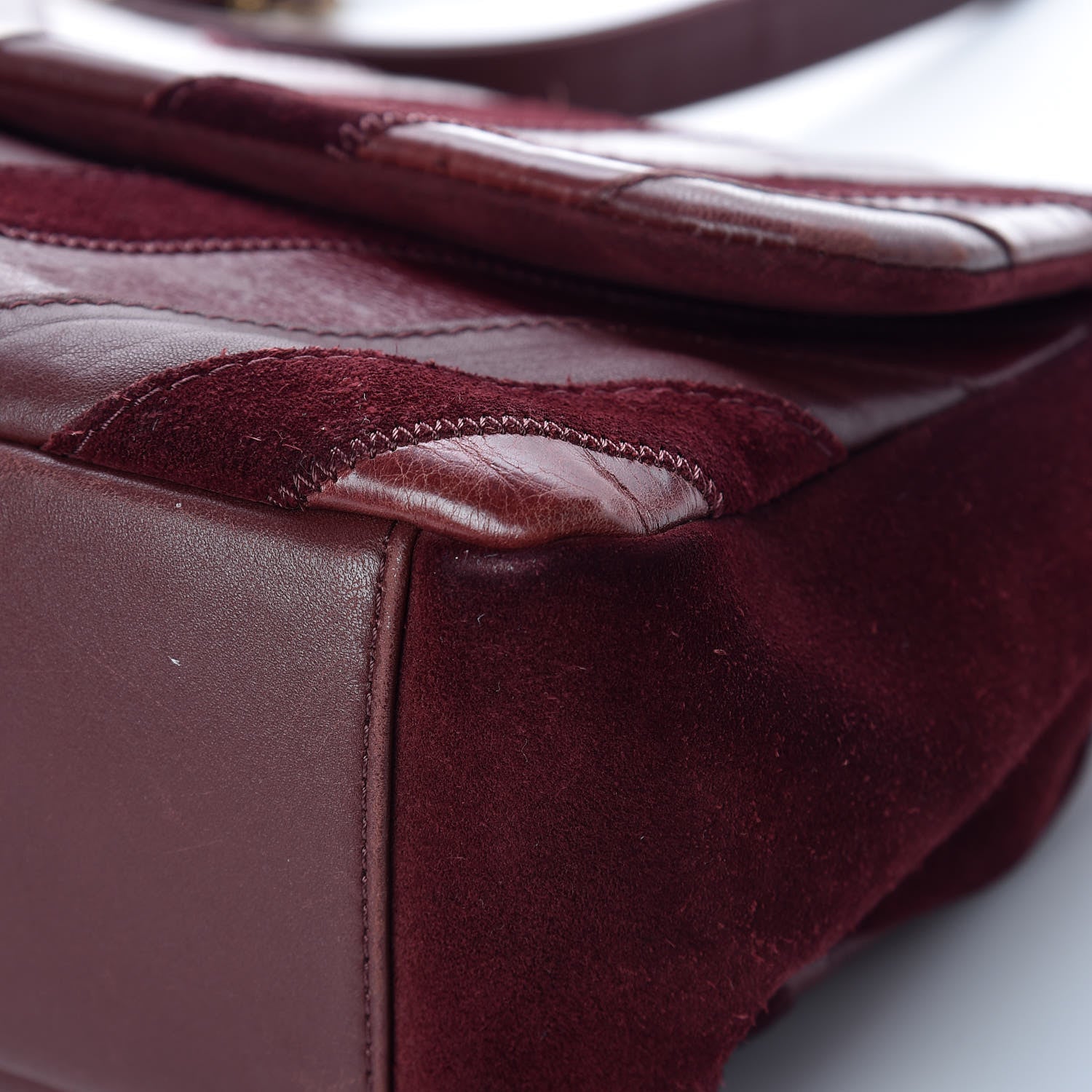 Chanel Suede Lambskin Glazed Calfskin Large Lady Vintage Chevron Flap Burgundy 11 of 14