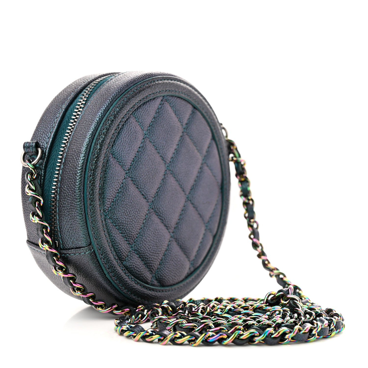 Chanel Iridescent Caviar Quilted Round Filigree Crossbody Dark Turquoise 3 of 11