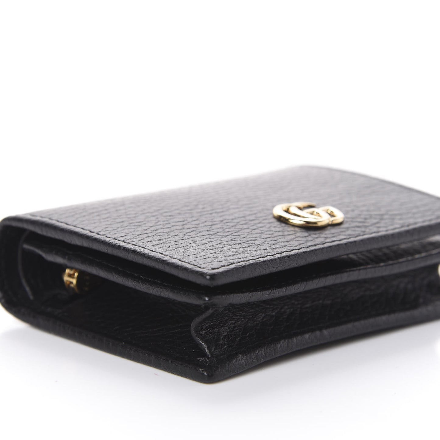 Pebbled Calfskin GG Marmont Card Case Black