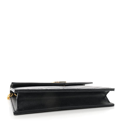 Saint Laurent Grain De Poudre Matelasse Chevron Monogram Envelope Chain Wallet Black 4 of 13