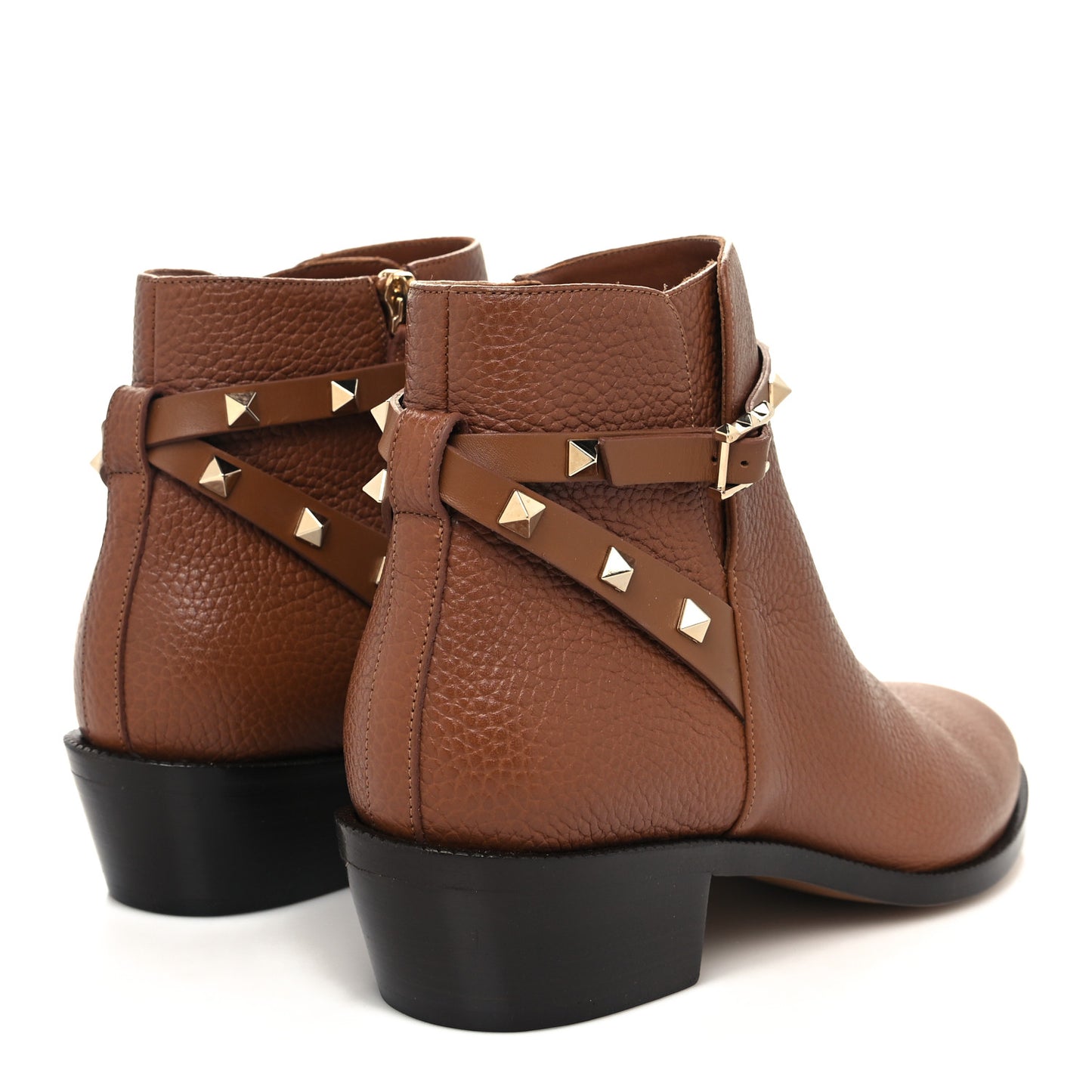 Grained Calfskin Rockstud Single Buckle 35mm Cowboy Ankle Boots 41 Tobacco