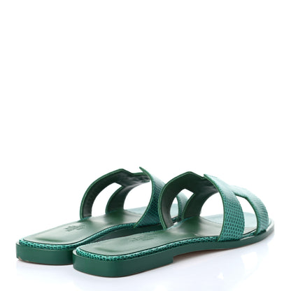 Hermes Lizard Oran Sandals 38 Vert Emeraude 4 of 8