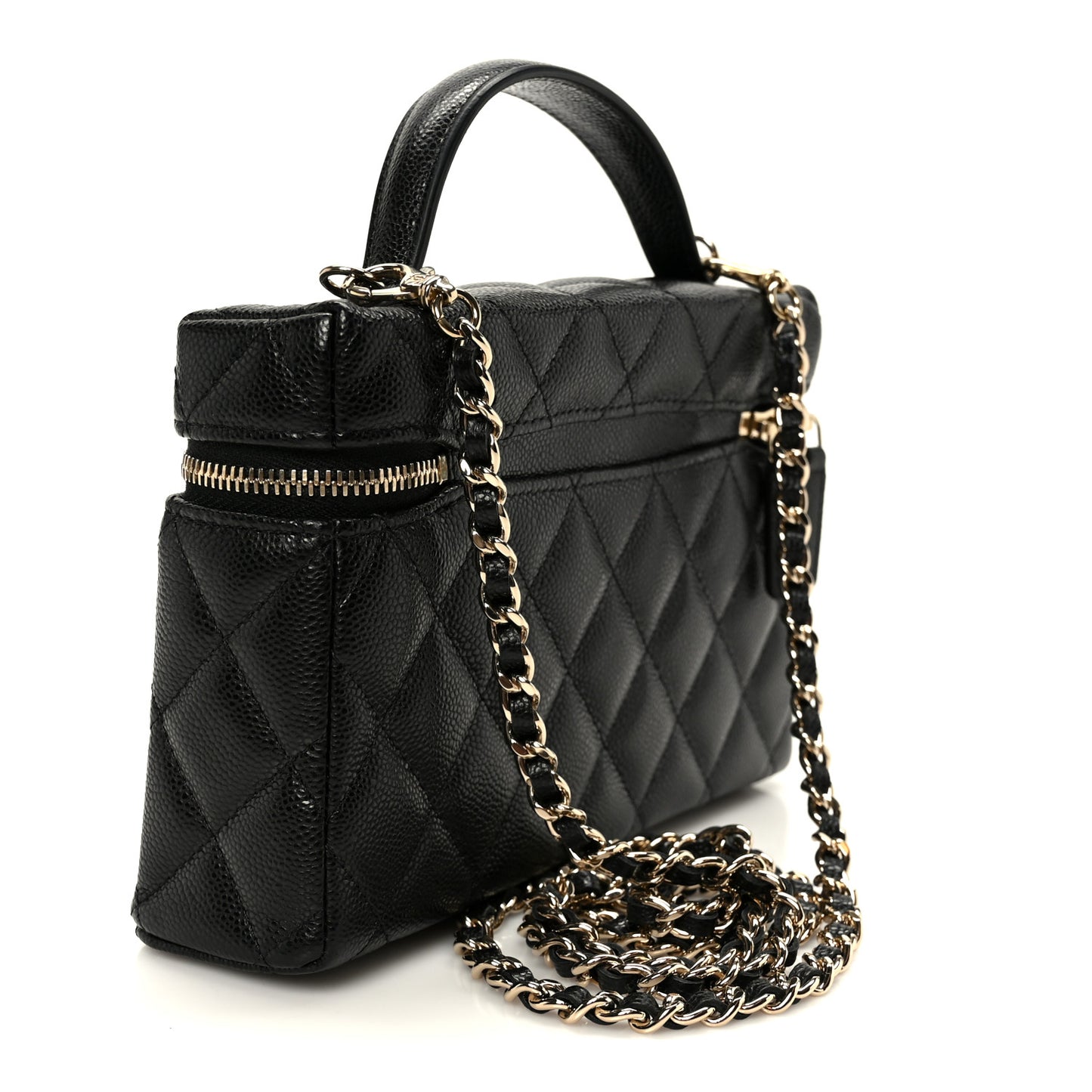 Caviar Quilted Top Handle Slim Vanity With Chain Black