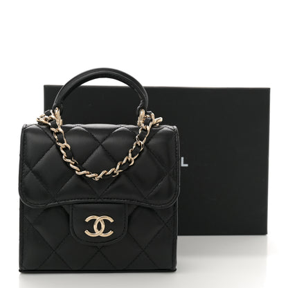 Chanel Lambskin Quilted Top Handle Flap Clutch With Chain Black 11 of 11
