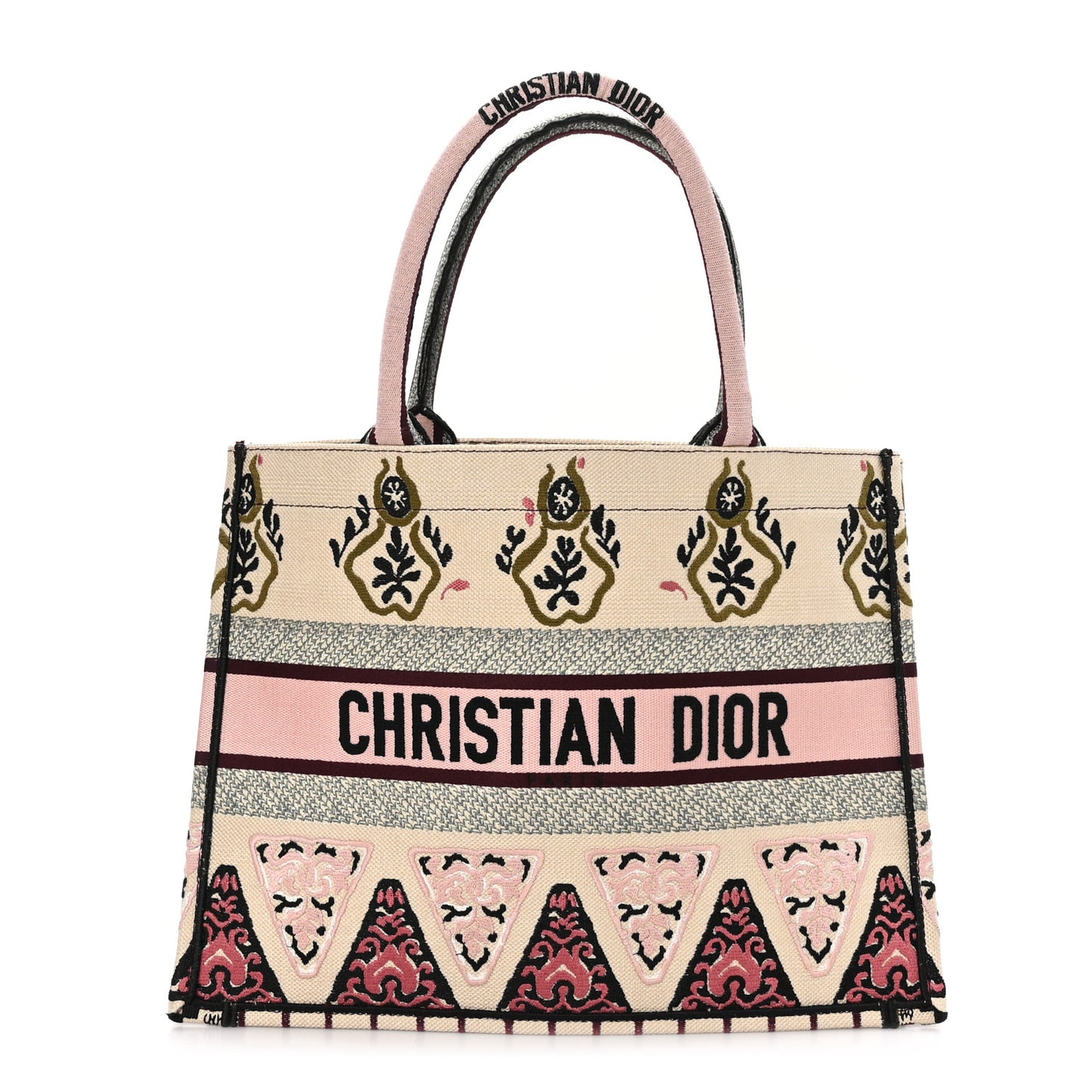 Canvas Embroidered Geometric Medium Book Tote Multicolor
