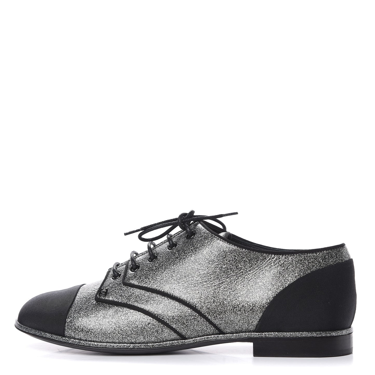 Glitter Fabric Grosgrain Cap Toe Lace Up Oxfords 37 Black Silver
