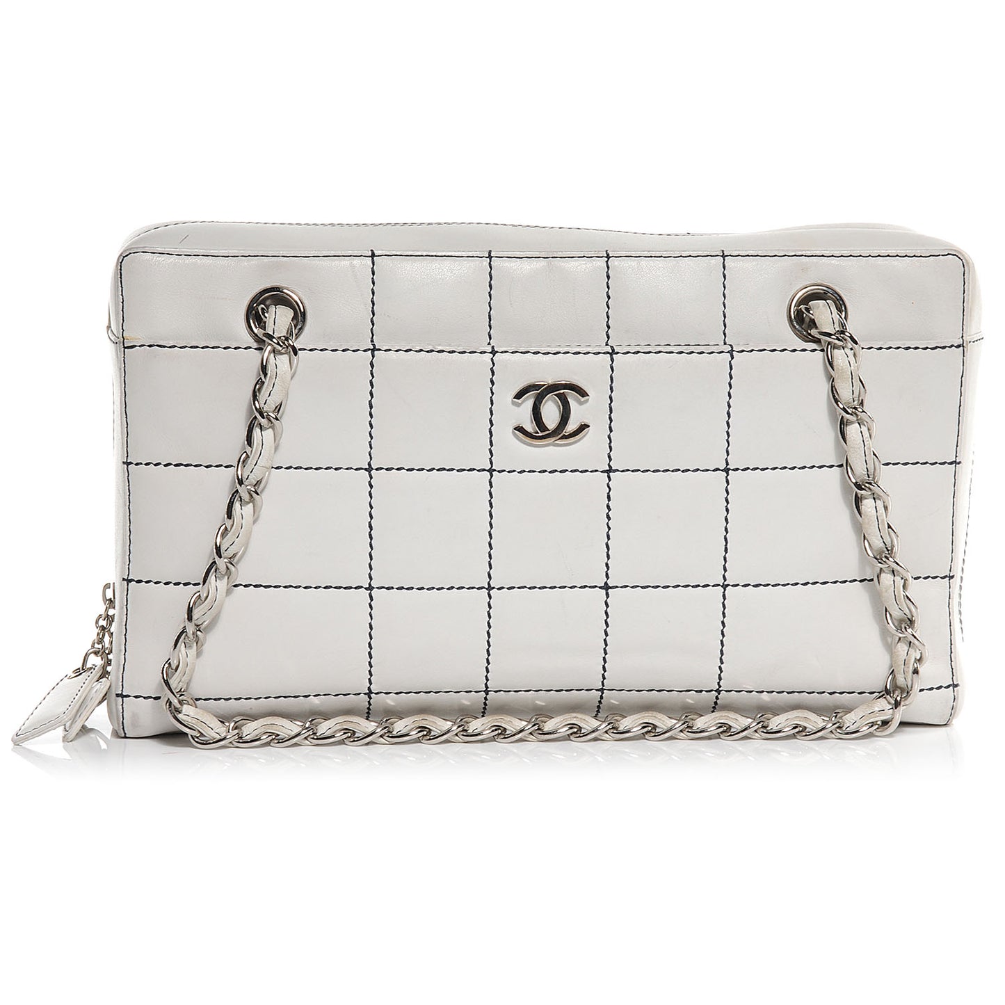 Leather Contrast Square Stitch Camera Case Dark White