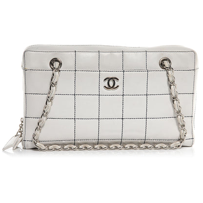 Chanel Leather Contrast Square Stitch Camera Case Dark White 1 of 11