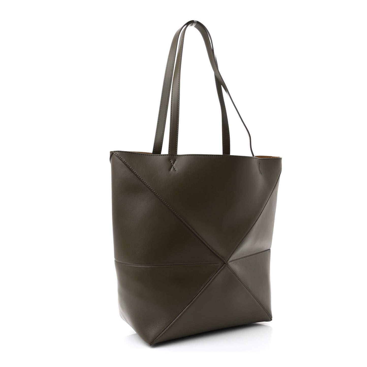 Shiny Calfskin Medium Puzzle Fold Tote Dark Khaki Green