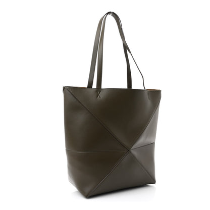 Loewe Shiny Calfskin Medium Puzzle Fold Tote Dark Khaki Green 3 of 9