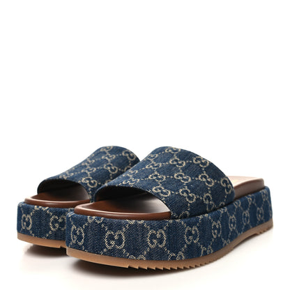 Gucci New Denim GG Monogram Angelina Platform 55mm Slide Sandals 41 Blue Tea 3 of 8