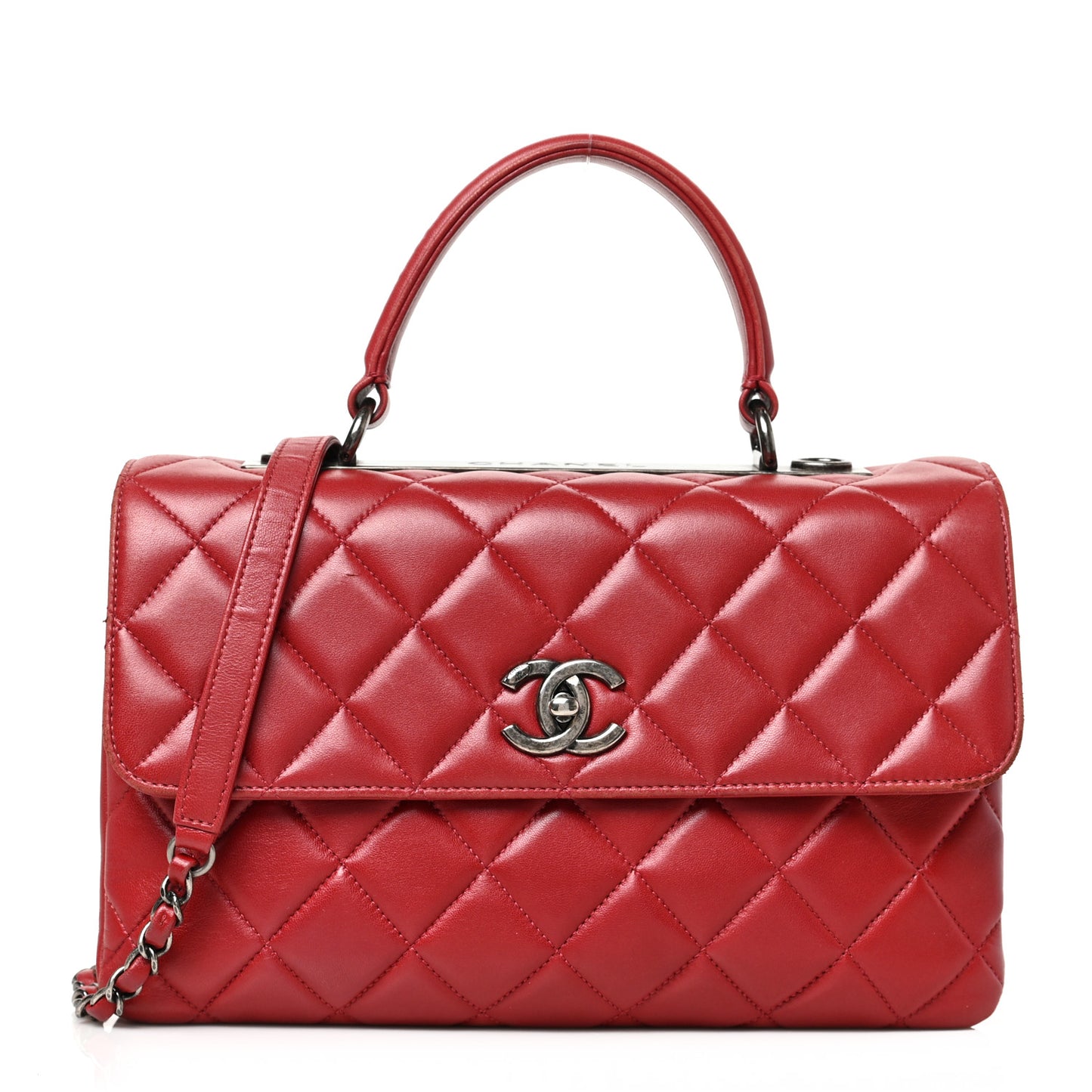 Lambskin Quilted Medium Trendy CC Flap Dual Handle Bag Red