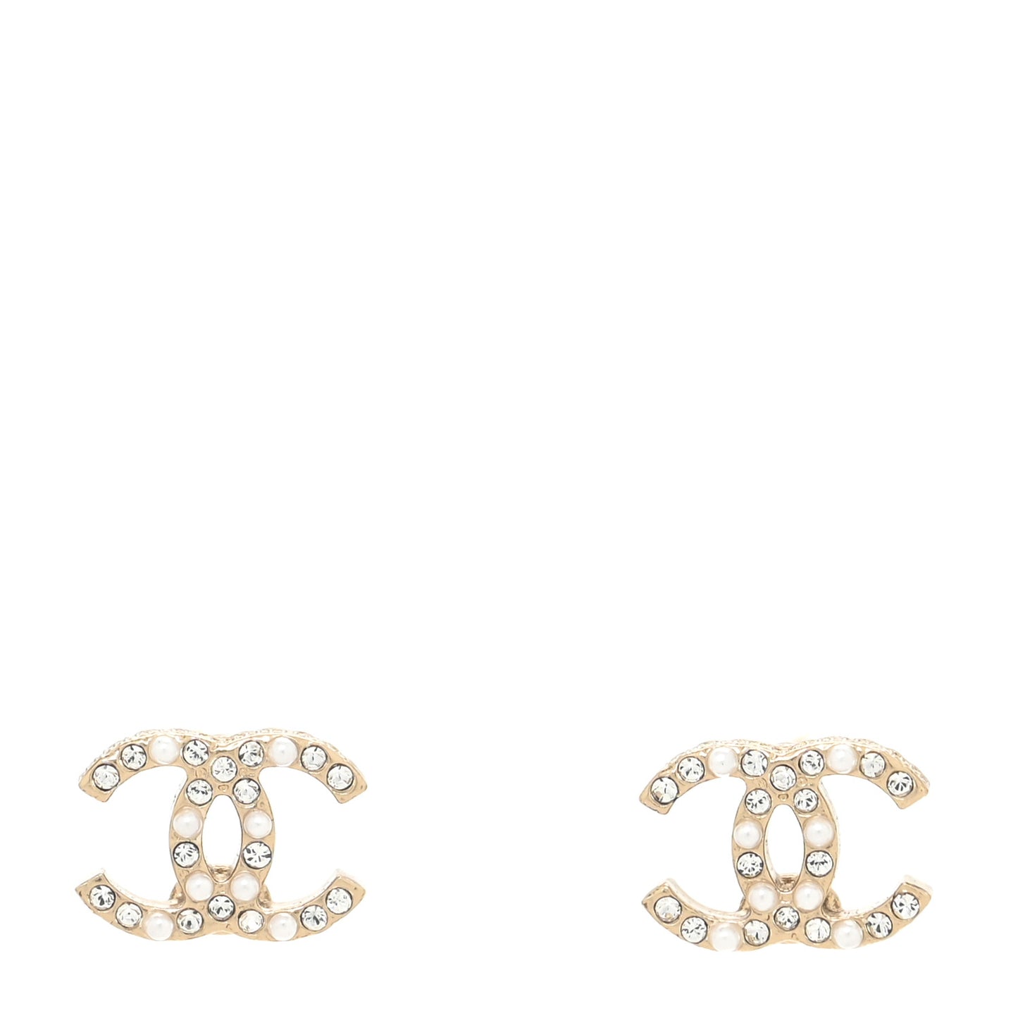 Pearl Crystal CC Charms Stud Earrings Light Gold