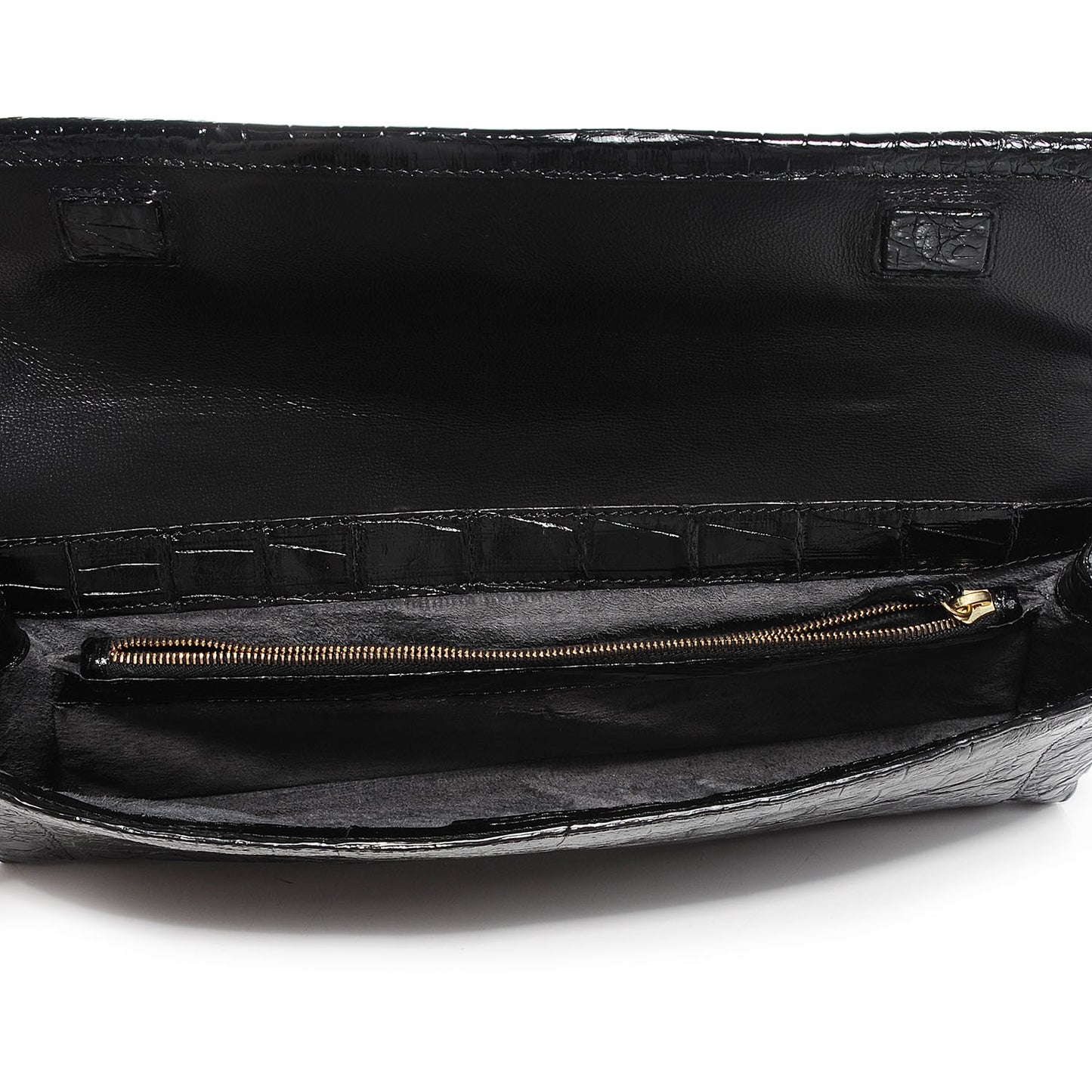 Glossy Crocodile Gotham Flap Clutch Black Shine