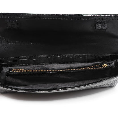 Nancy Gonzalez Glossy Crocodile Gotham Flap Clutch Black Shine 5 of 7