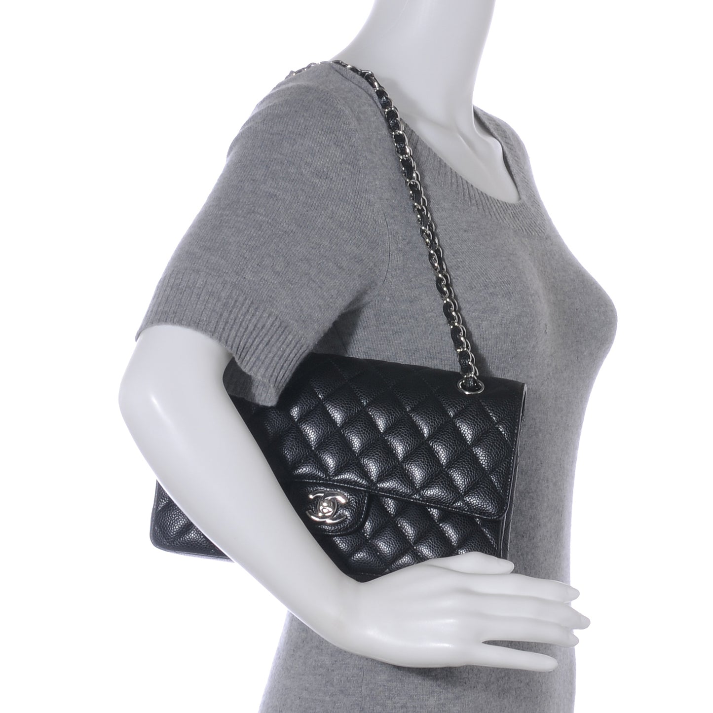 Caviar Quilted Medium Double Flap Black