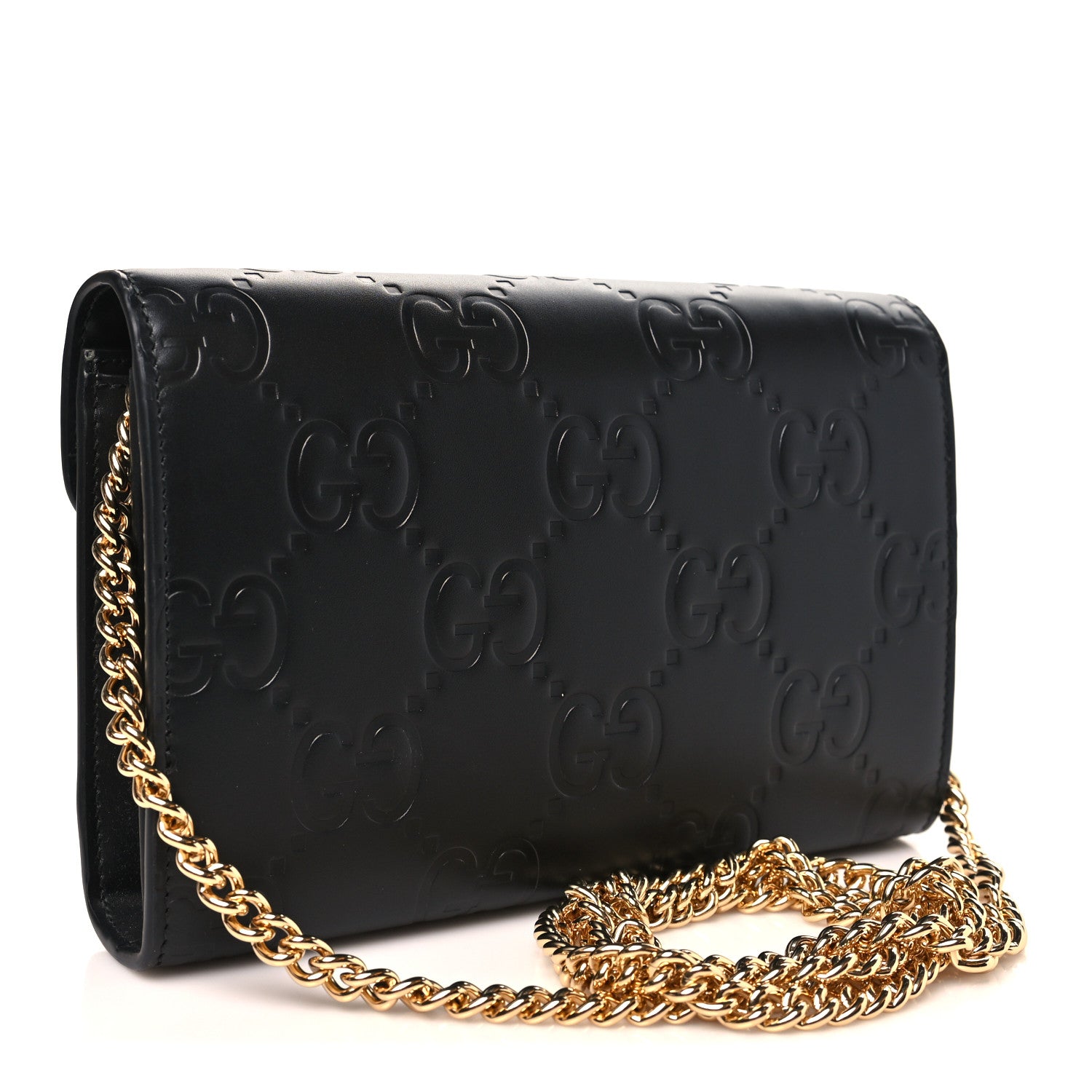 Gucci Calfskin GG Debossed Chain Wallet Black 3 of 11