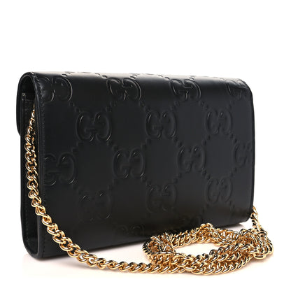 Gucci Calfskin GG Debossed Chain Wallet Black 3 of 11