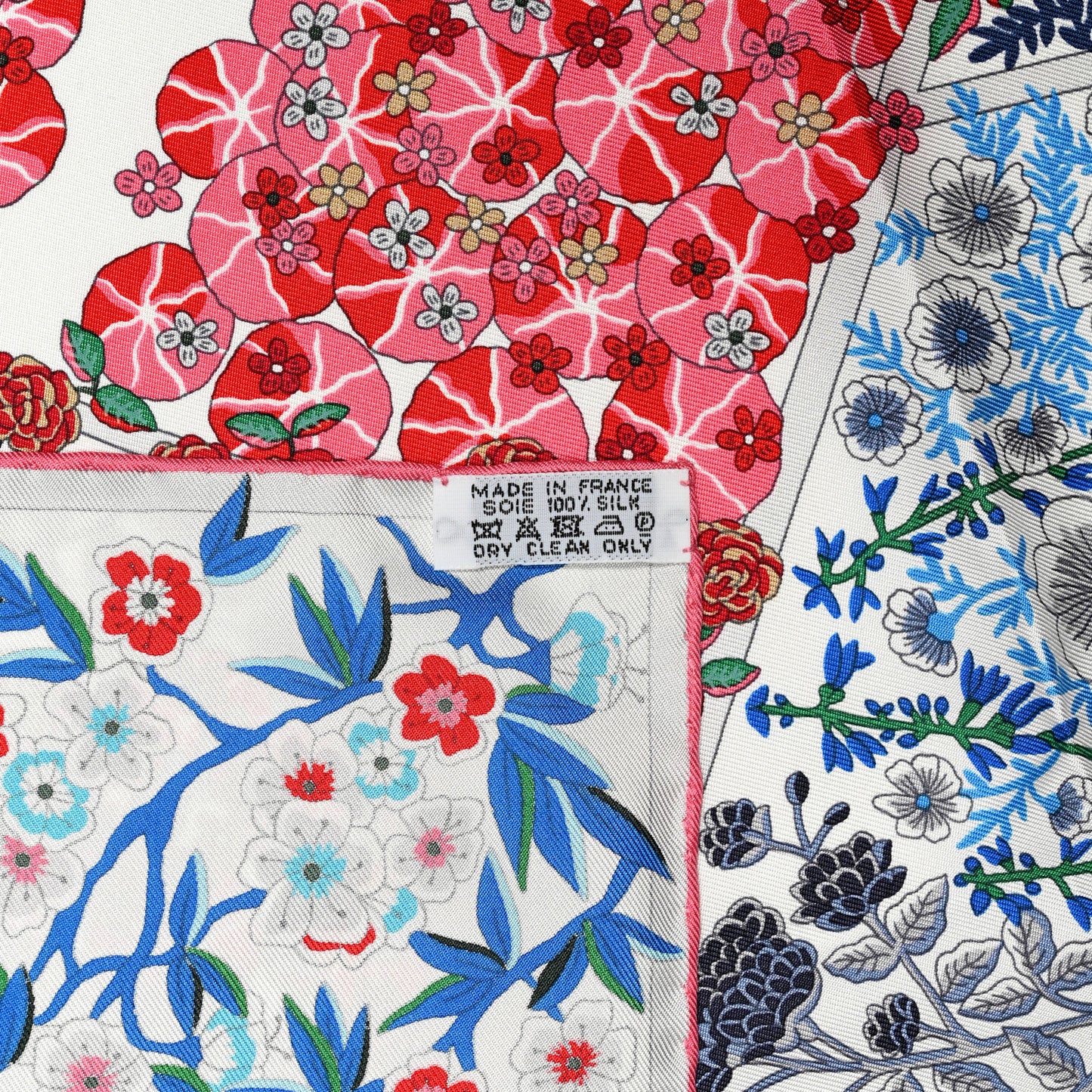 Silk Fleurs De Giverny Scarf 90 White Rouge Bleu