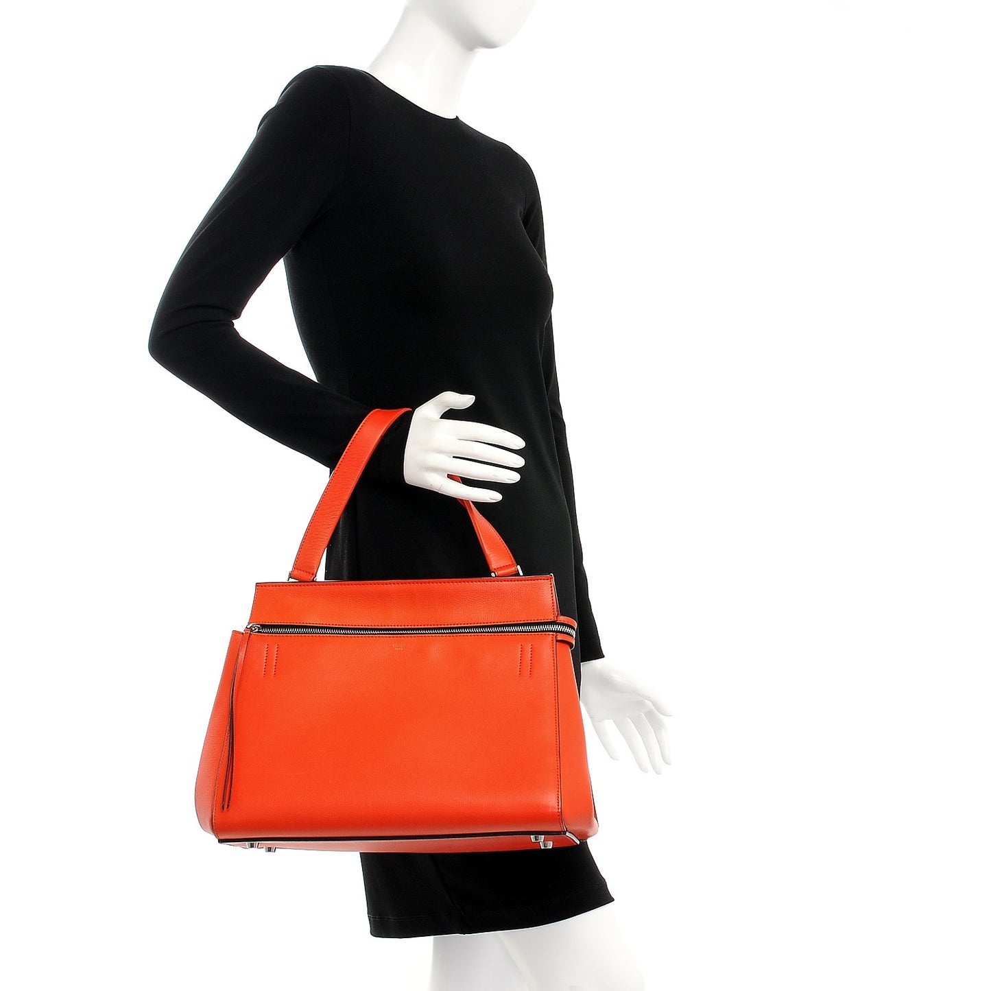 Drummed Calfskin Medium Edge Shoulder Bag Vermillion