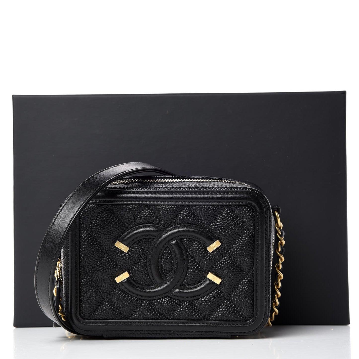 Caviar Quilted CC Filigree Vanity Clutch With Chain Black