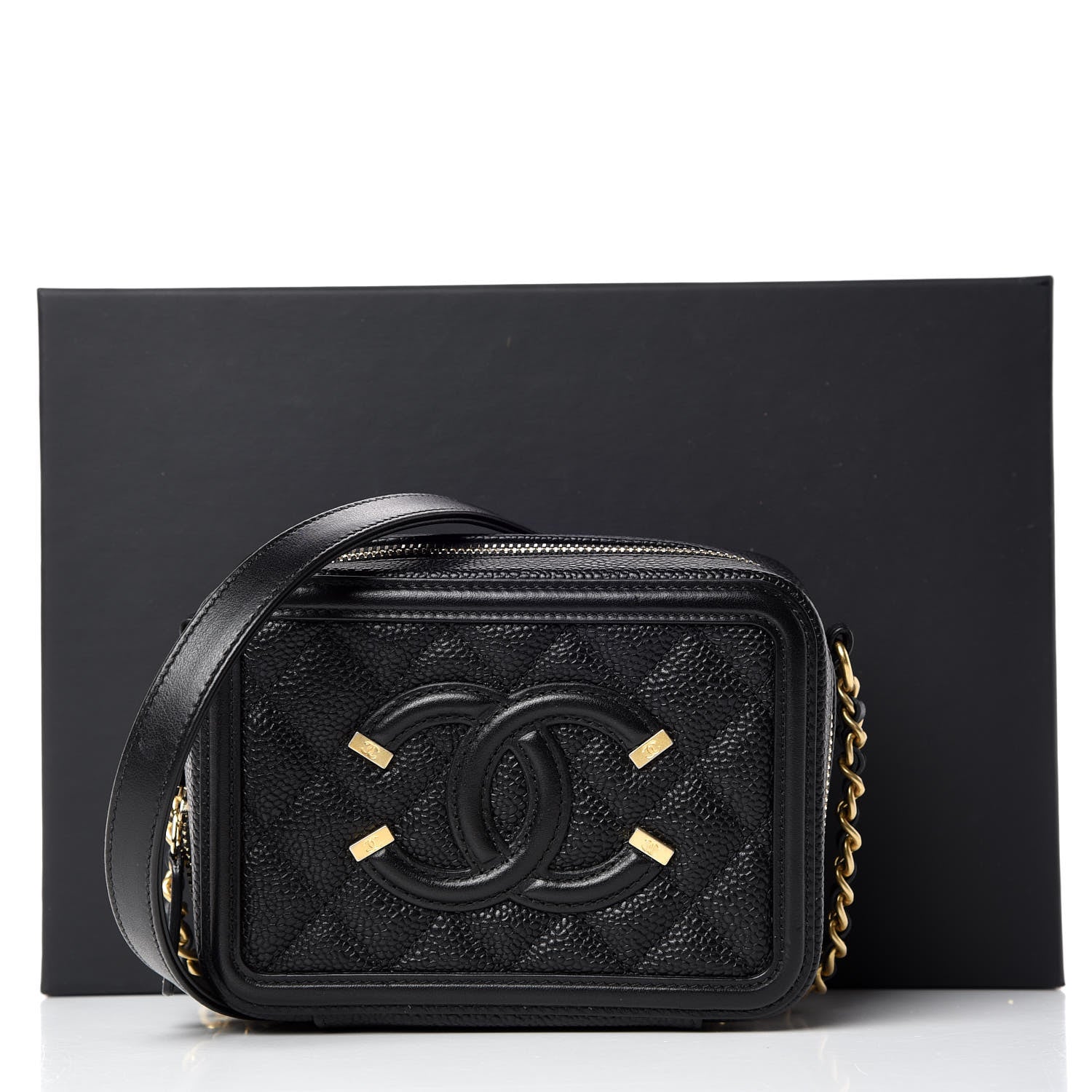 Chanel Caviar Quilted CC Filigree Vanity Clutch With Chain Black 10 of 10