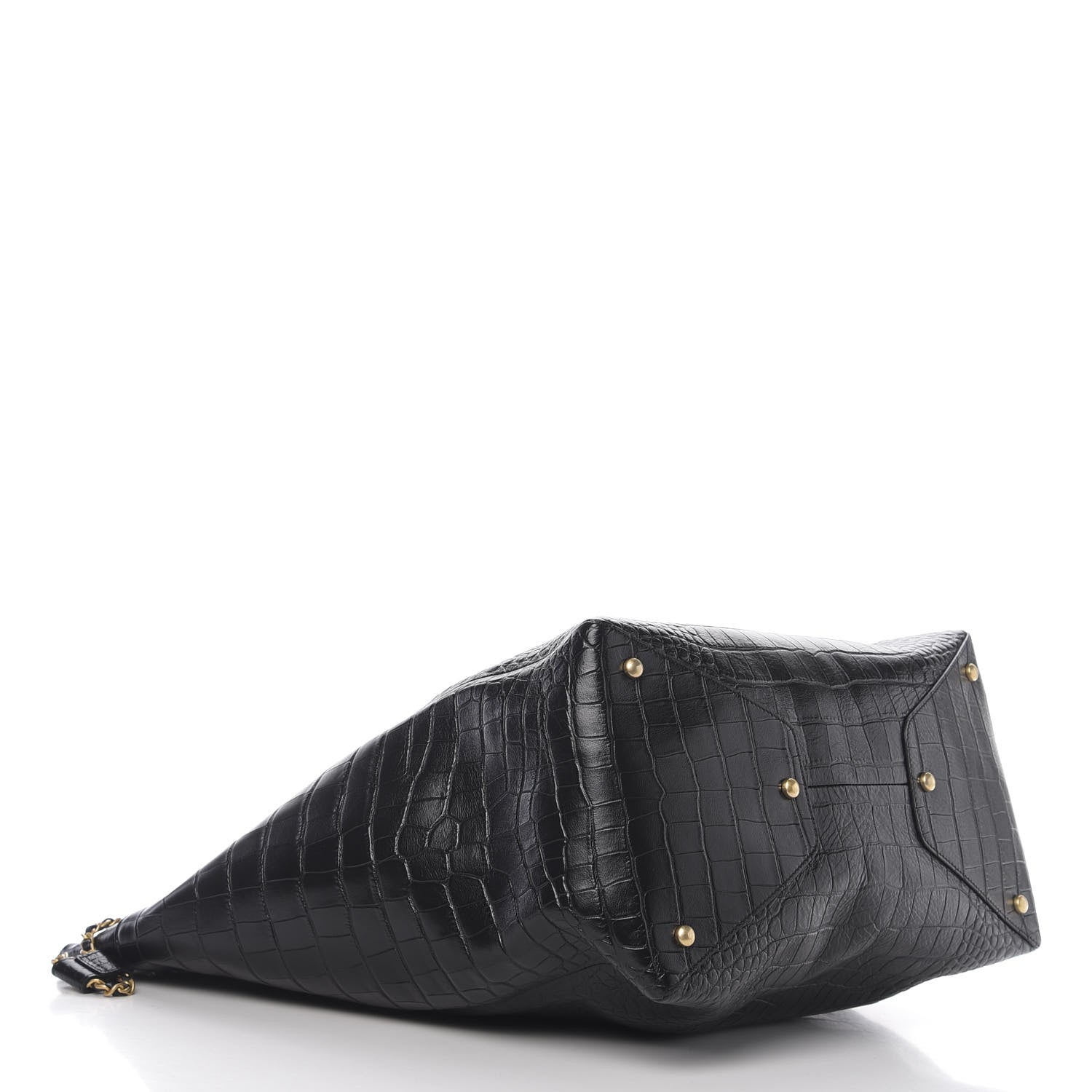 Chanel Calfskin Crocodile Embossed Large Cocodile Shopping Tote Black 3 of 9