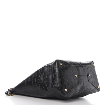 Chanel Calfskin Crocodile Embossed Large Cocodile Shopping Tote Black 3 of 9