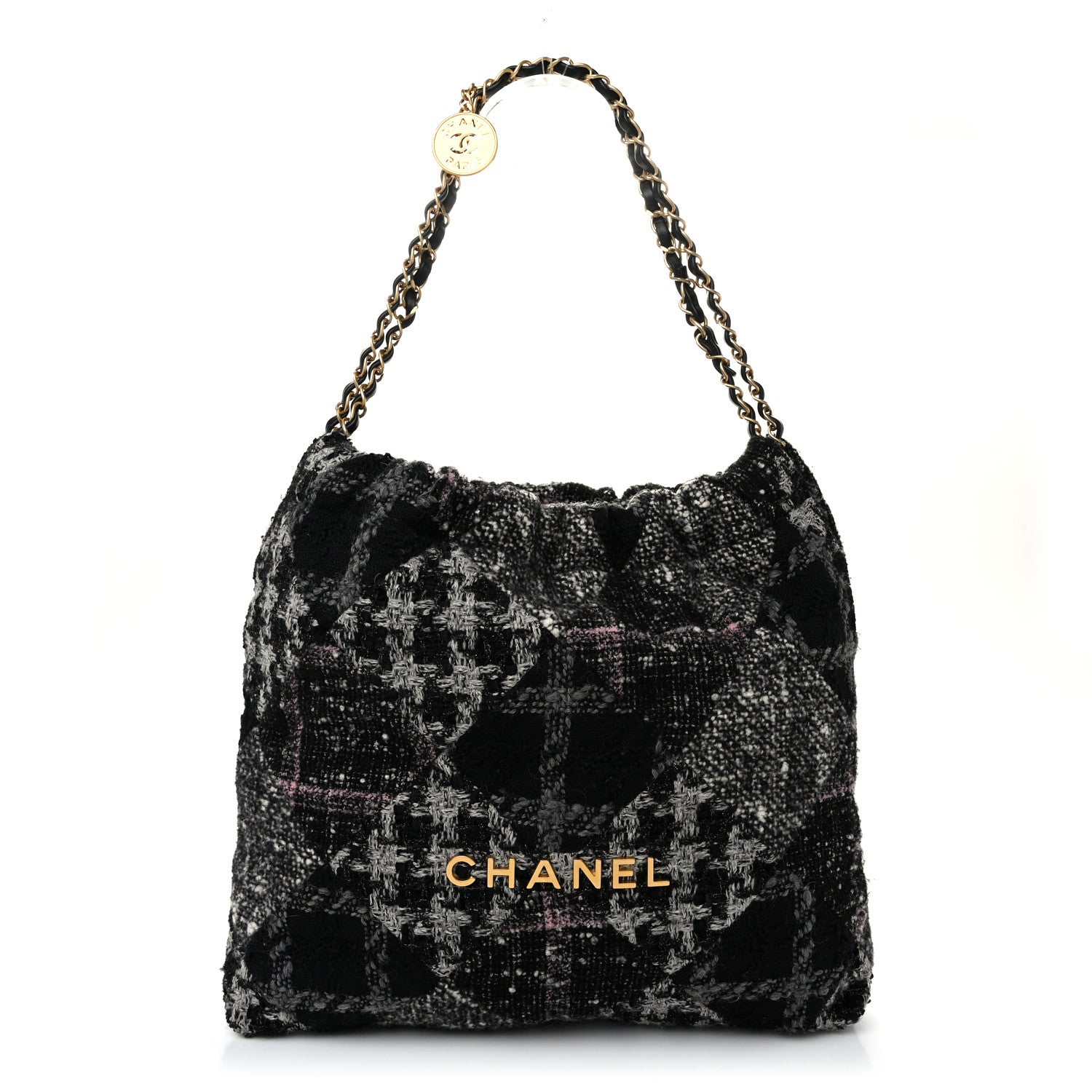Chanel Tweed Patchwork Quilted Chanel 22 Black Grey Pink 1 of 11