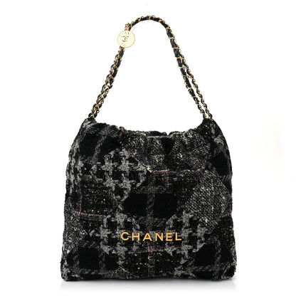 Chanel Tweed Patchwork Quilted Chanel 22 Black Grey Pink 1 of 11