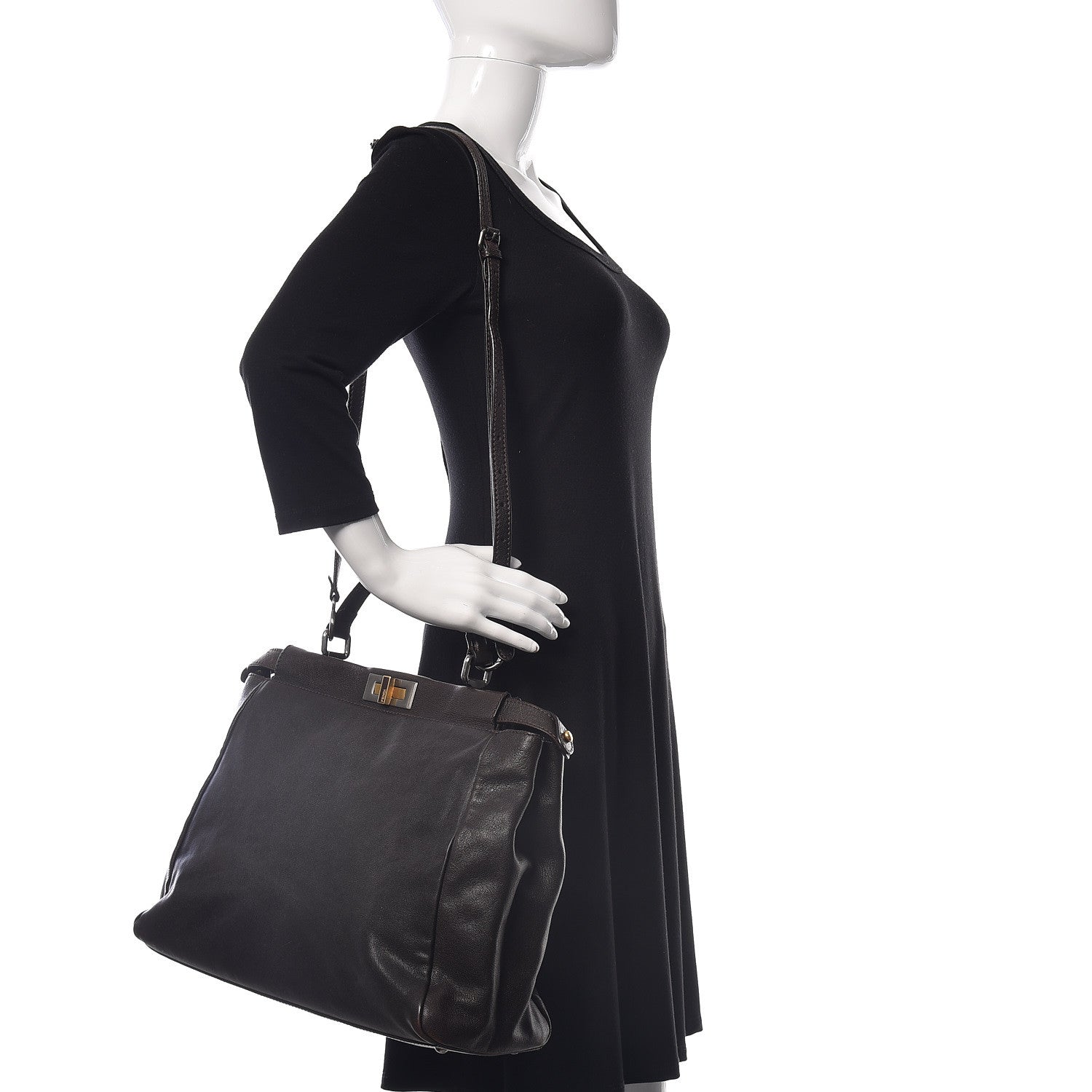 Fendi Goatskin Large Peekaboo Iconic Satchel Moro Grigio 2 of 24