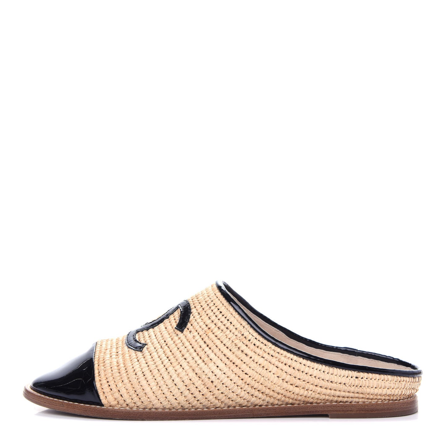 Raffia Patent Calfskin CC Espadrilles 40 Beige Black