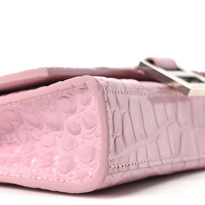 Balenciaga Shiny Calfskin Crocodile Embossed Hourglass Chain Bag Powder Pink 8 of 9