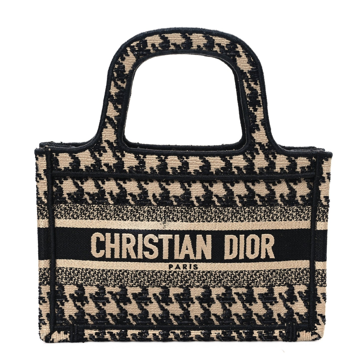 Canvas Houndstooth Embroidered Mini Book Tote Black