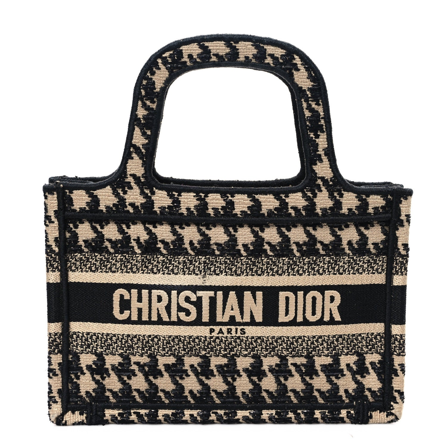 Christian Dior Canvas Houndstooth Embroidered Mini Book Tote Black 1 of 14