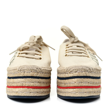 Gucci Canvas Logo Lace-Up Platform Espadrilles 39 Greggio Grege 2 of 8