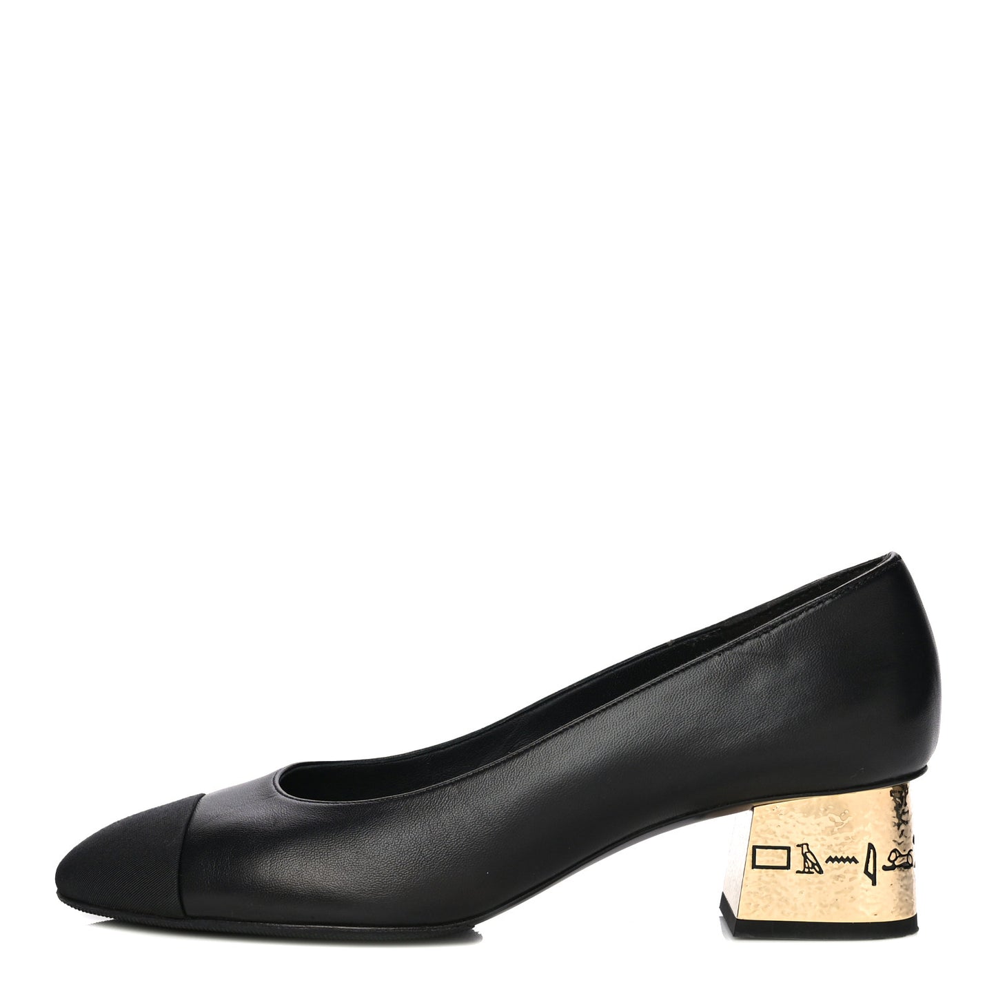 Lambskin Grosgrain Cap Toe Egyptian Amulet CC Pumps 40.5 Black