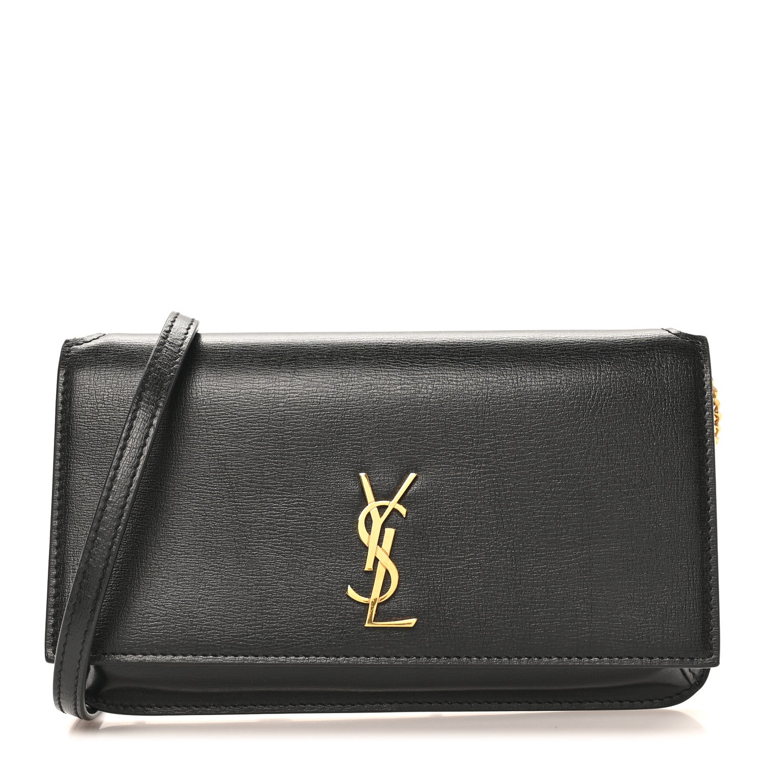 Saint Laurent Grained Calfskin Monogram Phone Holder Crossbody Black 7 of 9