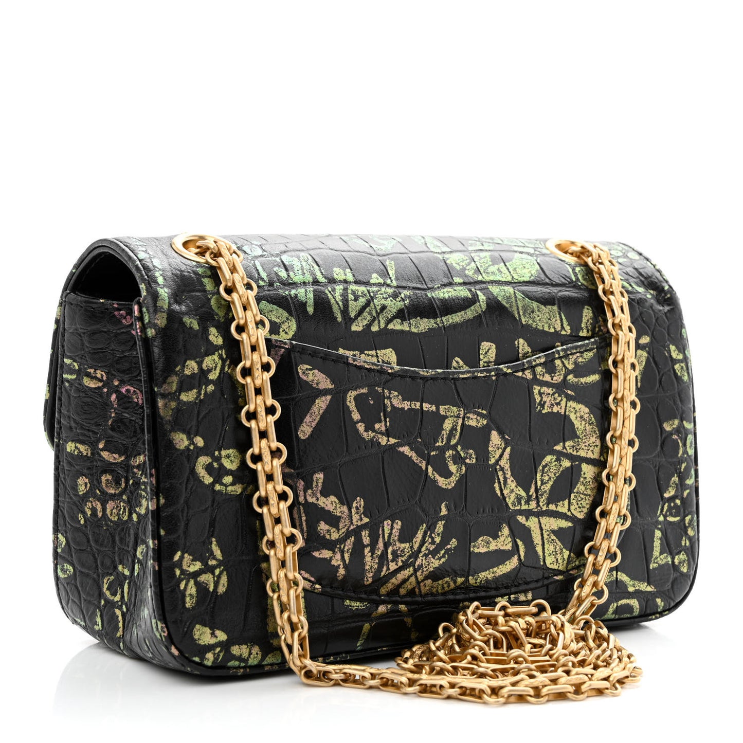 Calfskin Crocodile Embossed Graffiti 2.55 Mini Cocodile Reissue Flap Black Gold