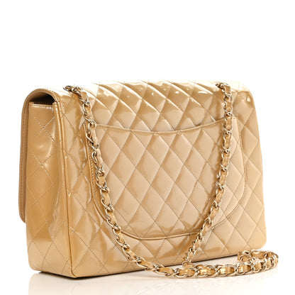 Chanel Metallic Patent Quilted Maxi Single Flap Beige 2 of 16