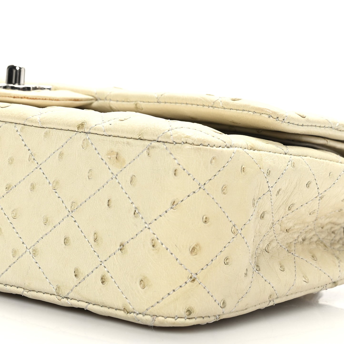 Ostrich Medium Double Flap Light Beige