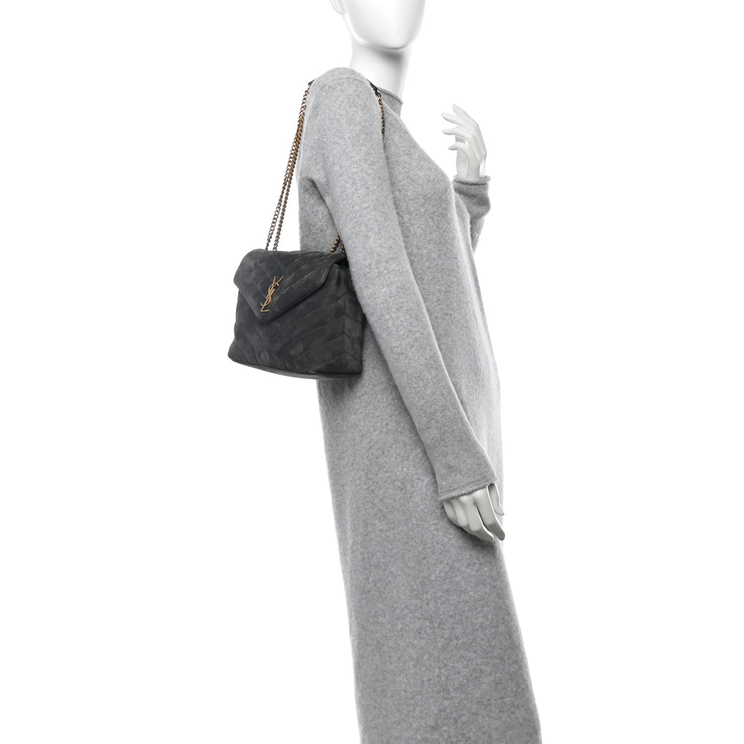 Saint Laurent Suede Calfskin Y Quilted Monogram Small Loulou Chain Satchel Storm 2 of 9
