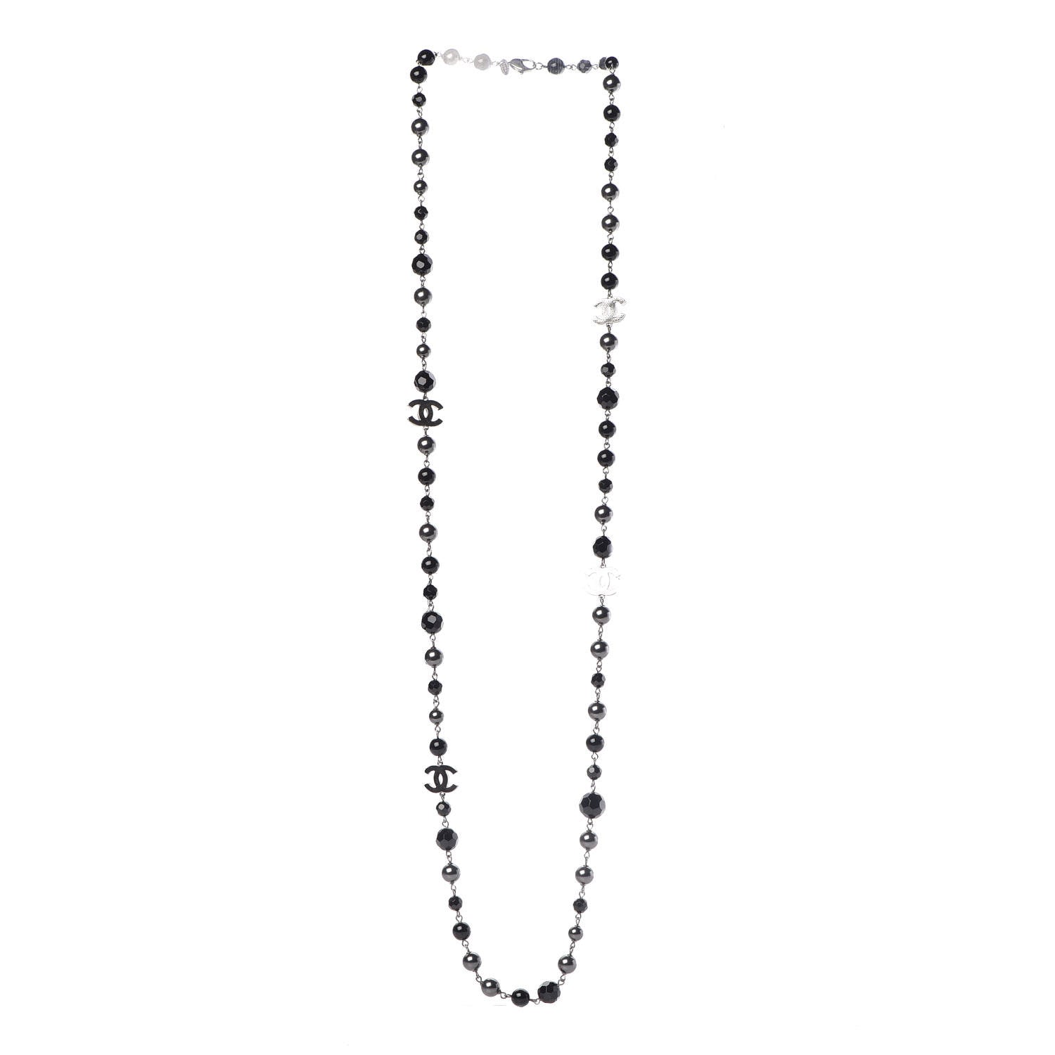 Chanel Ruthenium Beaded CC Long Necklace Black 3 of 5