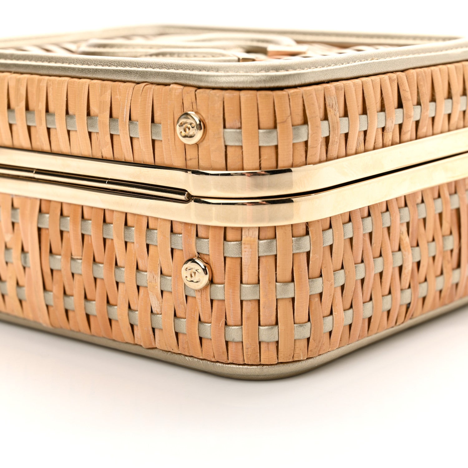 Chanel Raffia Calfskin Small CC Vanity Case Gold 10 of 12