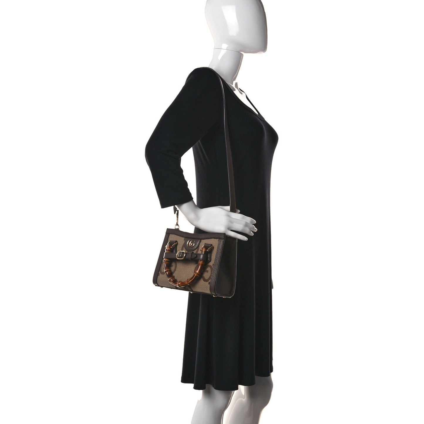 Monogram Jumbo GG Textured Dollar Calfskin Mini Diana Tote Bag Camel Ebony New Acero