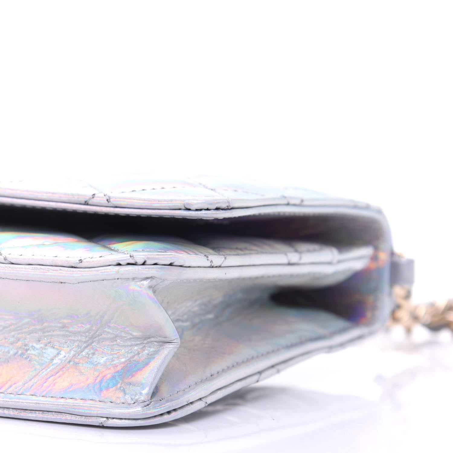 Chanel Iridescent Goatskin Quilted Wallet On Chain WOC Silver 7 of 12