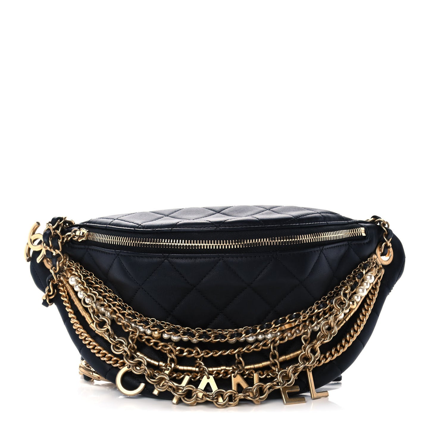Lambskin Quilted All About Chains Waist Belt Bag Black