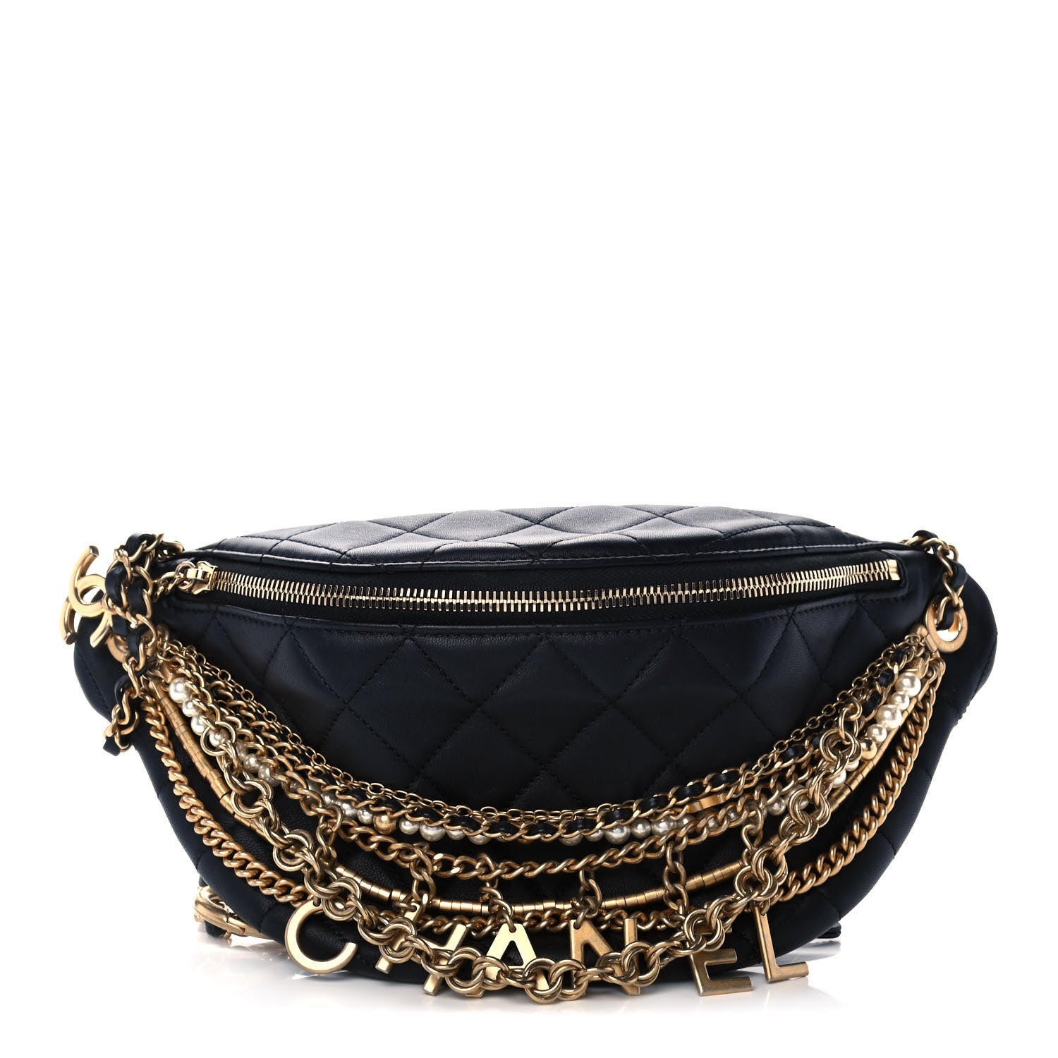 Chanel Lambskin Quilted All About Chains Waist Belt Bag Black 1 of 11