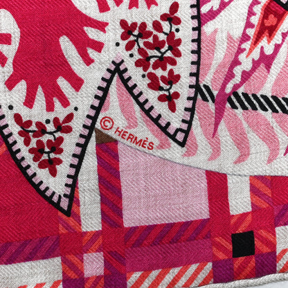 Hermes Cashmere Silk Paisley Blossom Shawl 140 Fuchsia Naturel Vieux Rose 3 of 5